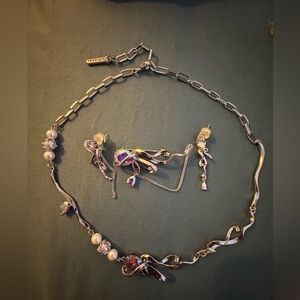 Silver Twisted Necklace with Multicolor Accents Earrings, brooch and necklace